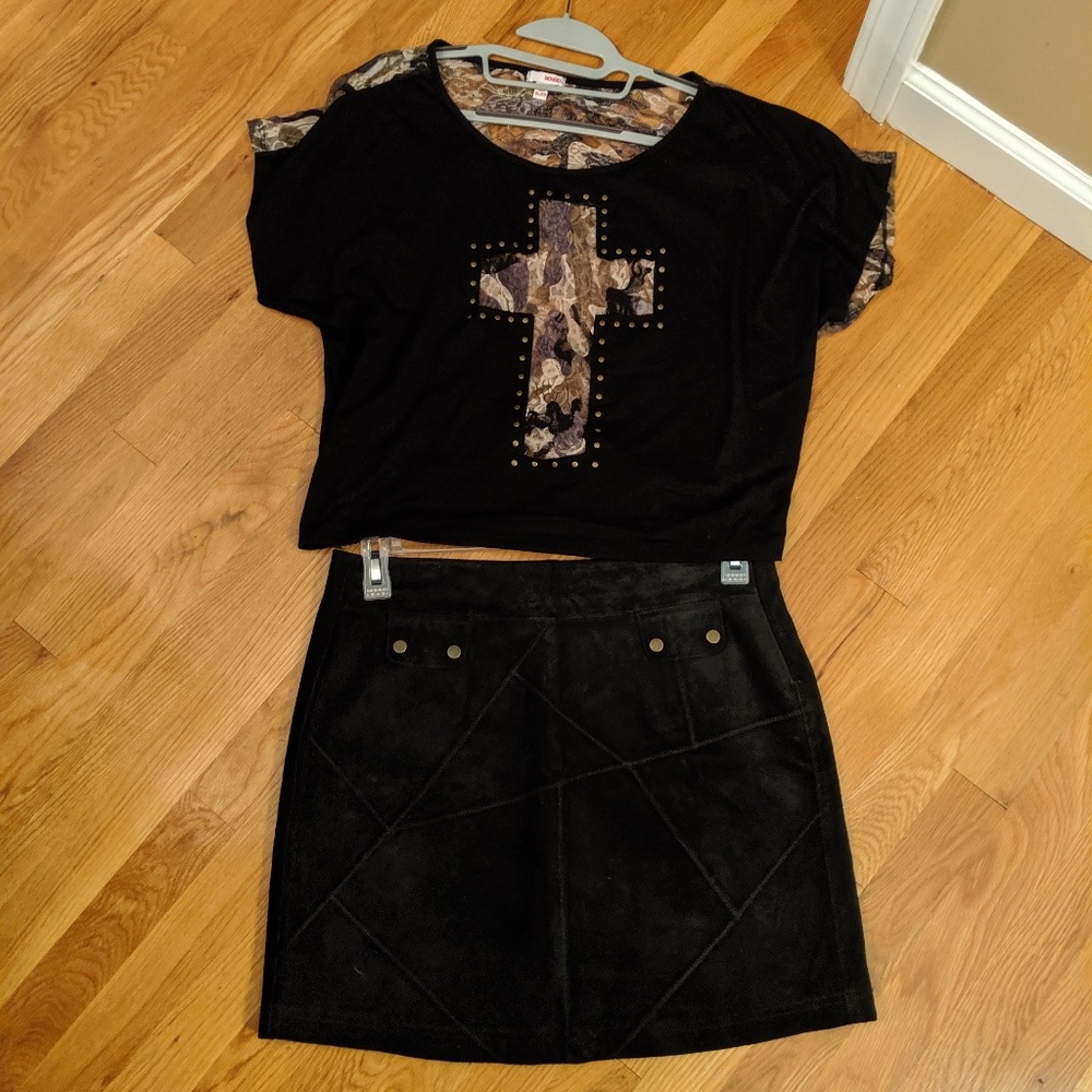 NWOT- Suede Leather Patchwork Mini Skirt